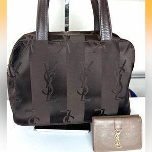 🔥$499 FREE WALLET🔥YSL SATIN LOGO TOTE & YSL LEATHER WALLET